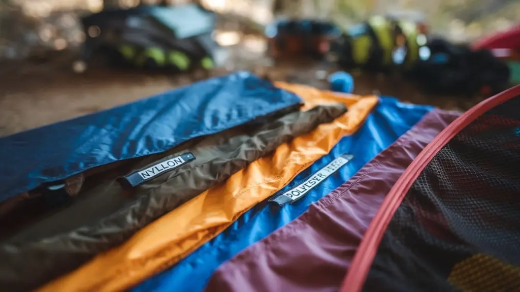 Close-up of nylon, polyester, and mesh materials used in the construction of quality backpacking tents.