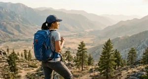 20L vs 30L Daypack Which Size You Really Need Hiker pausing at a granite overlook wearing a 22-liter day hiking daypack at golden hour