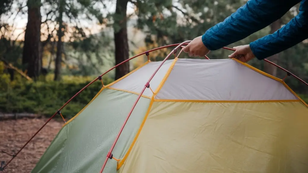 Step-by-step guide showing the easy setup of a 2-person backpacking tent using quick-clip poles