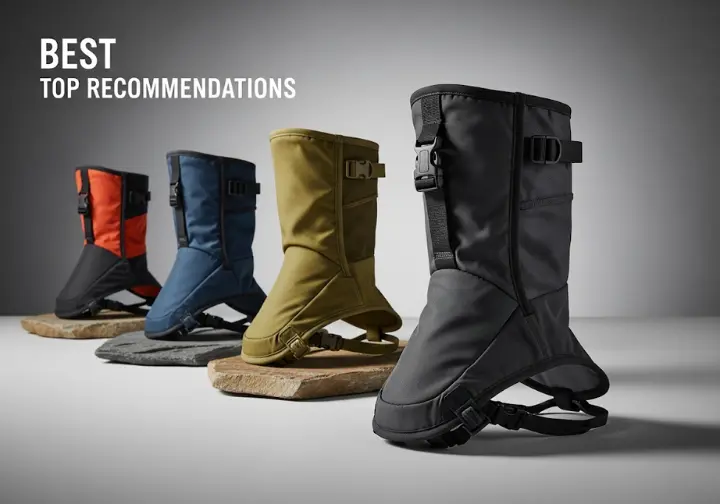 A curated selection of the best hiking gaiters of 2025, professionally photographed on a slate background to highlight their quality and features.