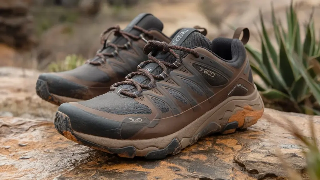 X Ultra 360 Climasalomon shoes showing signs of wear after a rugged hike, emphasizing durability.