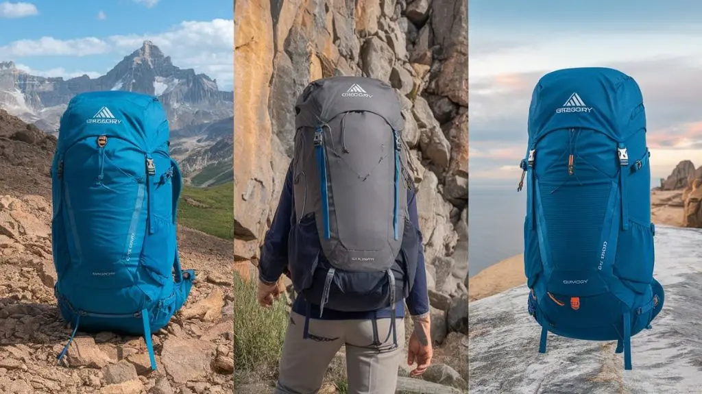 Collage of Gregory backpacks for activities like hiking and climbing, highlighting their specific uses.