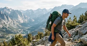 How to Pick a Hiking Backpack That Actually Fits Hiker on an alpine trail wearing a loaded hiking backpack with a properly set hip belt