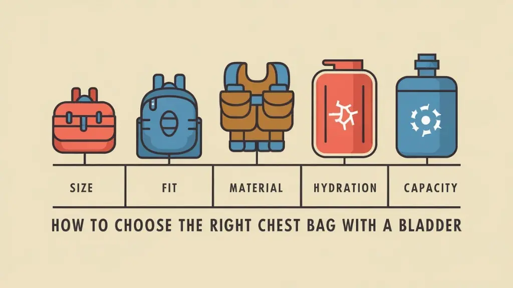 Infographic on choosing the right chest bag with bladder, featuring key considerations.