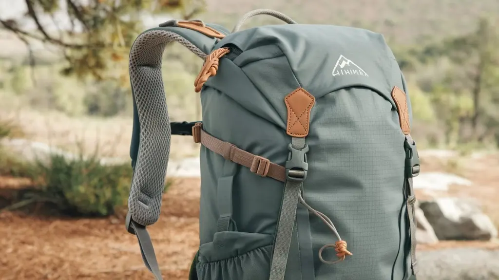 Close-up of a women's hiking pack showcasing features like padded straps and ventilation in a natural setting.