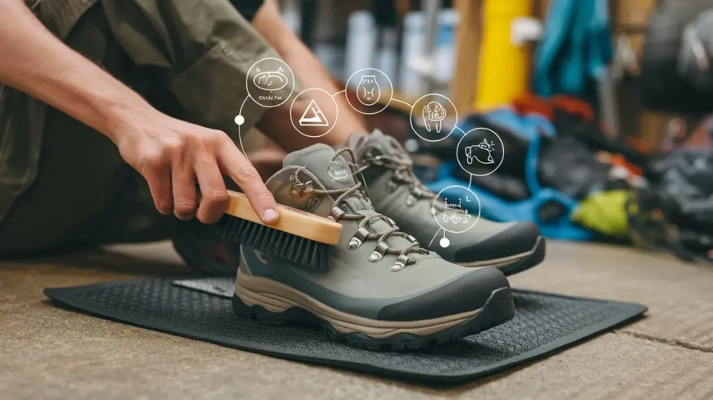  Image of a person cleaning waterproof shoes, illustrating maintenance and care tips for longevity.