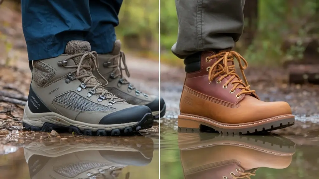 Comparison of water-resistant and waterproof hiking boots, highlighting their differences.