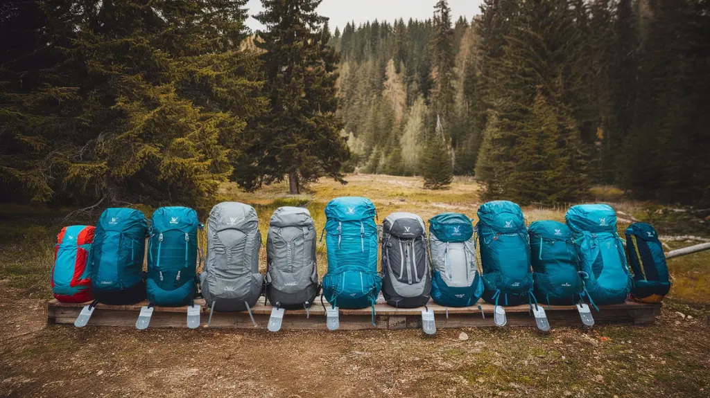 Comparison of ultralight backpacking bags in an outdoor setting, showing different sizes and features for various needs.