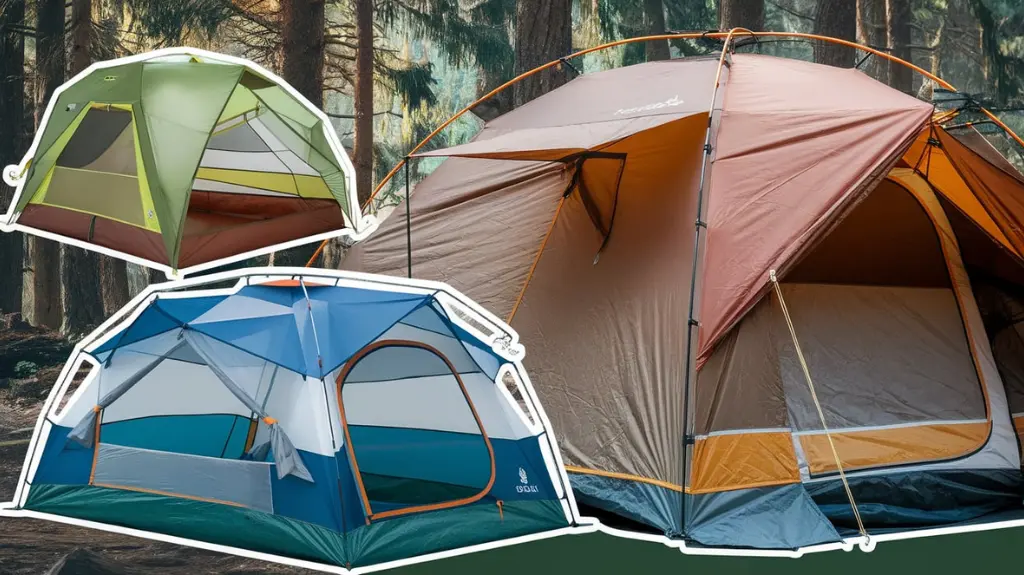 Grid showing different types of pop out tents, including single-person, family-size, and waterproof designs.