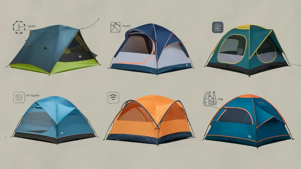 Showcase of top recommended pop out tents with labels indicating features like lightweight and easy setup.