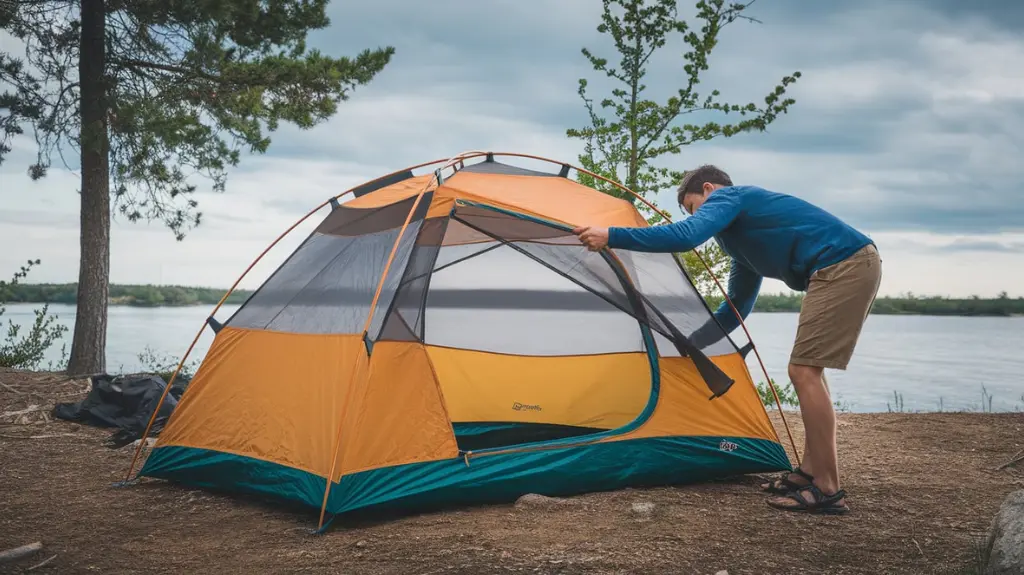 Step-by-step demonstration of setting up a pop out tent at a campsite, showing the ease of use.