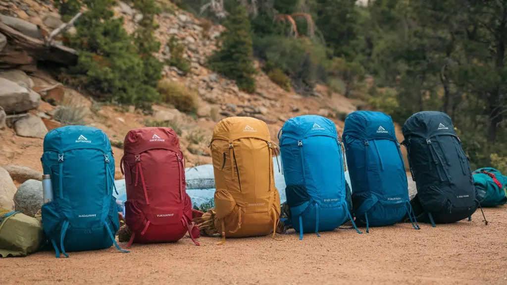 A display of top-rated ultralight backpacks for 2025, set in an outdoor environment, emphasizing durability and lightweight design.