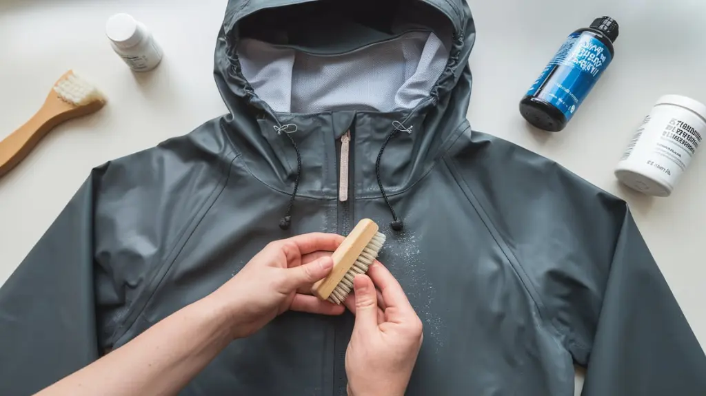 Step-by-step guide on rain jacket care and maintenance, including cleaning and waterproofing techniques.