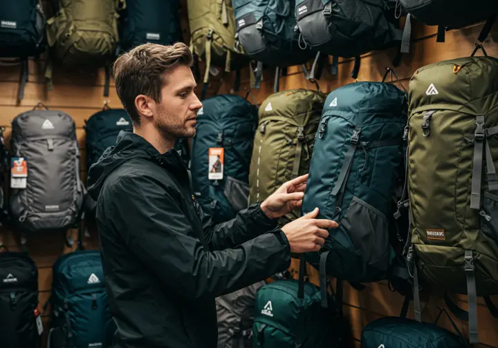 Man choosing the right hiking bag