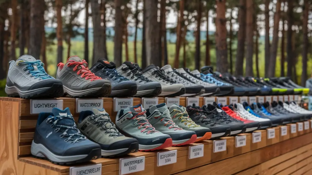 A variety of stylish hiking shoes showcasing different features, including lightweight, waterproof, and eco-friendly options.