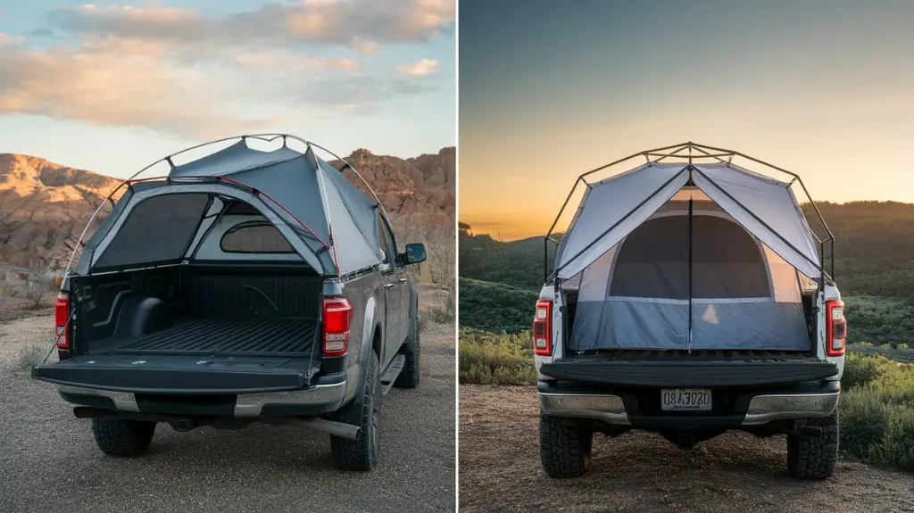 Comparison of pickup bed tents with features like waterproofing and adjustable frames, explaining key concepts. 