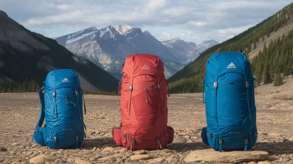 A comparison of backpacking backpacks in different sizes with details on capacity and features. 