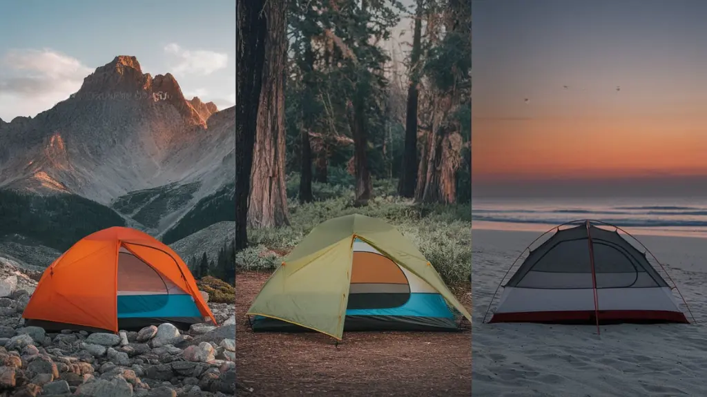 A selection of top backpacking tents displayed in various outdoor environments, highlighting their features and versatility. 