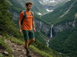 Mens hiking shorts on a hiker in a mountain setting, showcasing top picks for 2025.