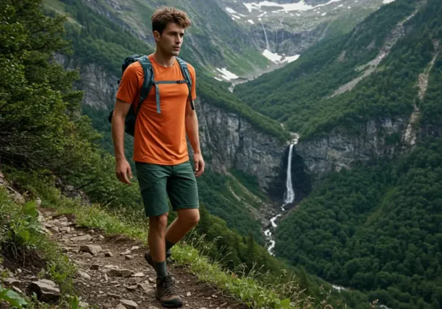 Mens hiking shorts on a hiker in a mountain setting, showcasing top picks for 2025.