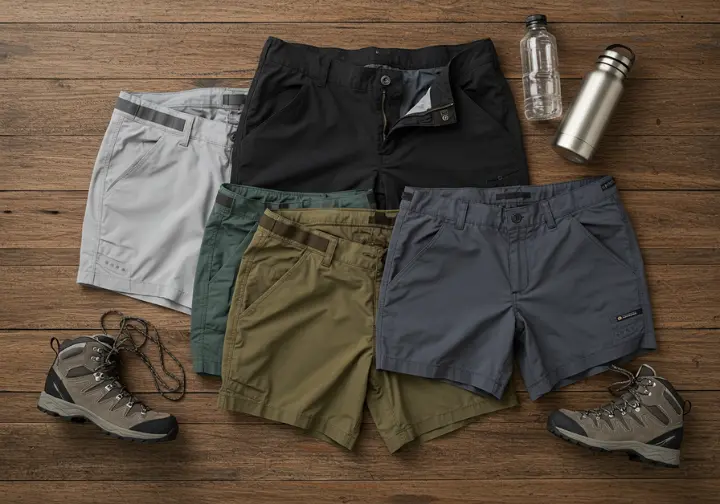 A collection of women's hiking shorts highlighting materials, fit, and essential features.