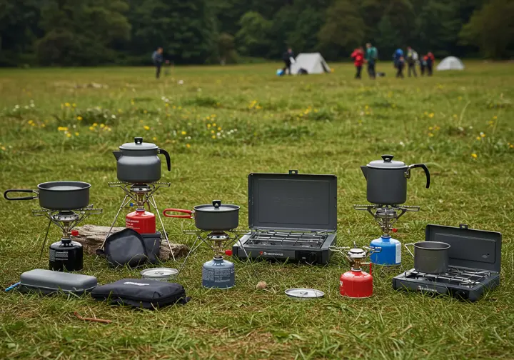 Side-by-side comparison of tabletop, freestanding, and backpacking LP camp stoves.