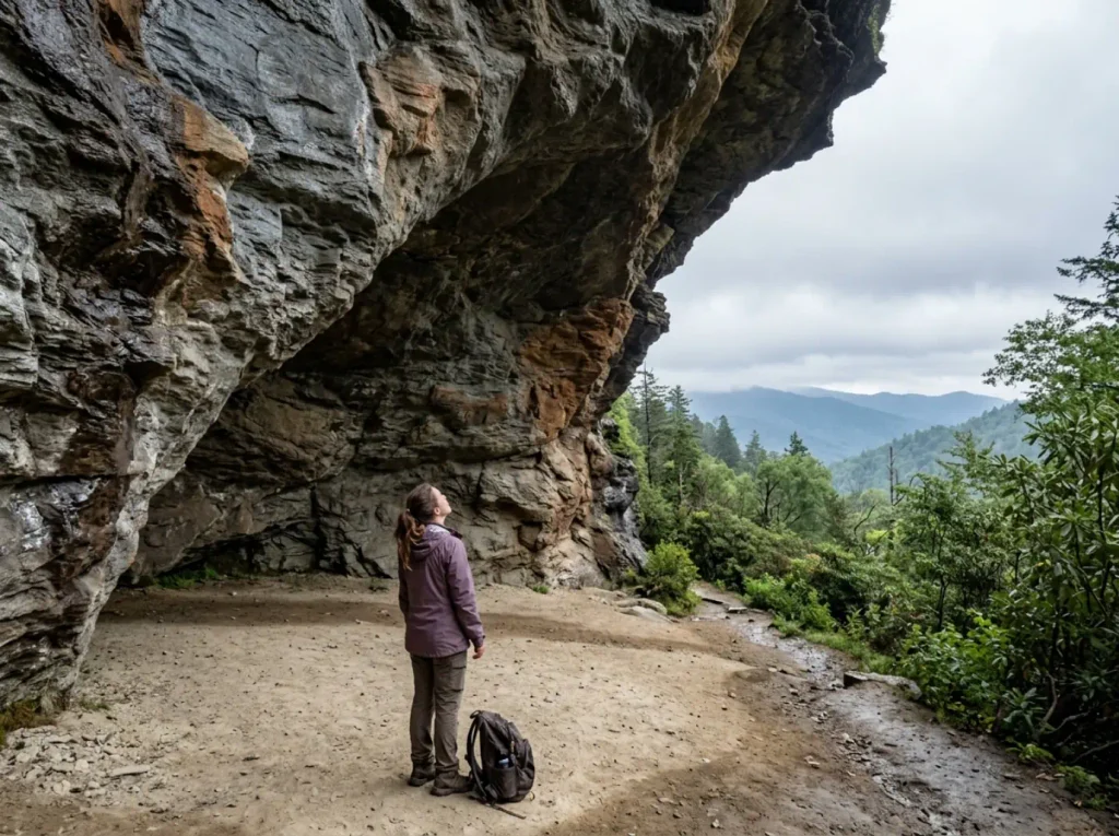 The Alum Cave Bluffs rock overhang in the Smokies, a shelter rather than a true cave
