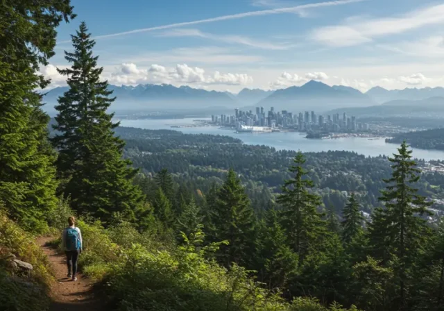 Scenic Vancouver hike with city views and wild trails, showcasing urban and natural landscapes.