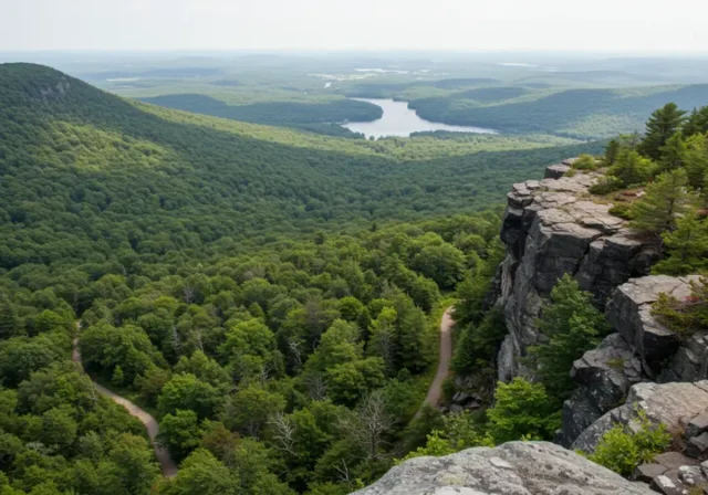 Panoramic view of Minnewaska State Park Preserve trails, showcasing best scenic overlooks.