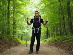 Hiking Pole Length: A Guide to Sizing & Adjustment A hiker demonstrates proper hiking pole length for sizing and adjustment on a forest trail.