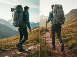 Hiker with a lightweight backpack demonstrating the concept of hiking lighter on a trail.