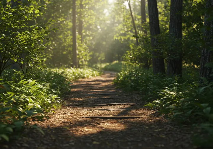 Hiking trail in Minnewaska State Park Preserve, inviting viewers to discover breathtaking trails.