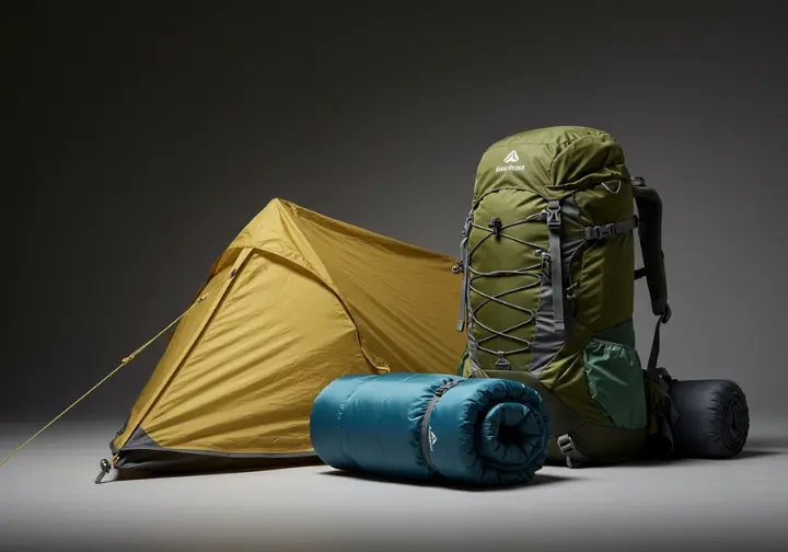 The Big Three core backpacking gear: tent, sleeping bag, and backpack for beginners.