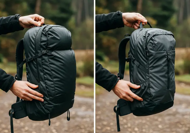 Weight optimization for backpacking packs, comparing heavy and light options.