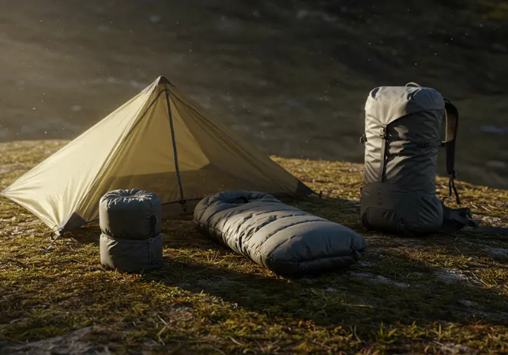 The "Big Three" essentials of lightweight backpacking: shelter, sleep system, and backpack.