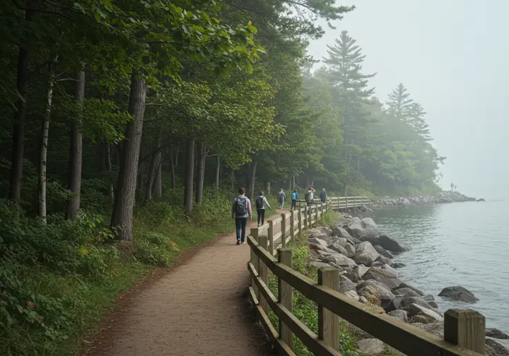 Peaceful hiking trail in Peninsula State Park, addressing visitor needs for crowd management and solitude.