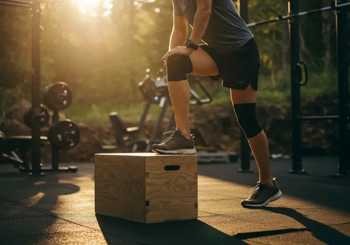 Person doing step-up exercise, symbolizing pre-hike training for Bear Mountain hike difficulty.