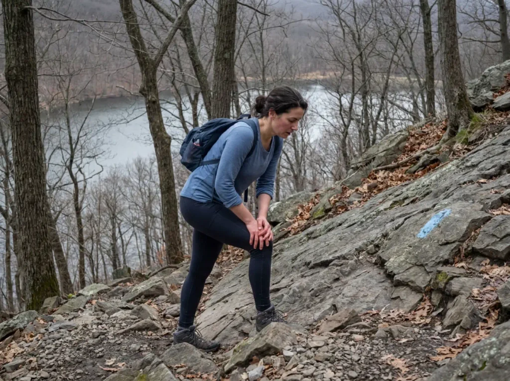 Steep rocky section of the Major Welch Trail showing why the Bear Mountain hike difficulty is misjudged