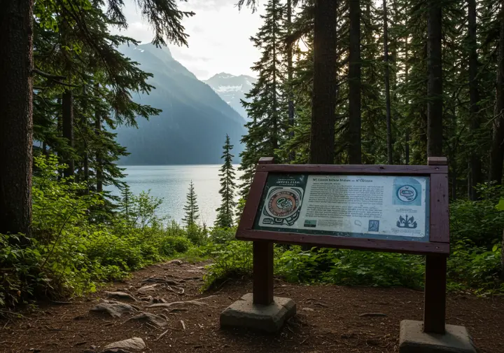 First Nations cultural sign at Joffre Lakes, highlighting the heritage and significance of the area.