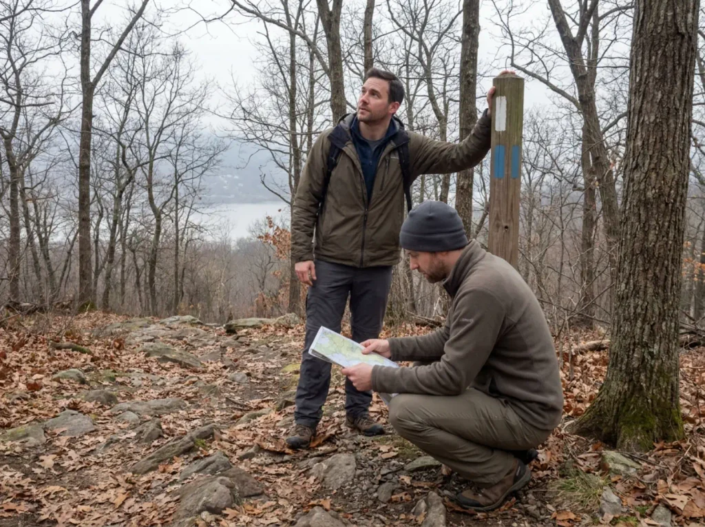 Hikers at the Washburn Trail junction on Bull Hill, the closest legal alternative to Breakneck Ridge