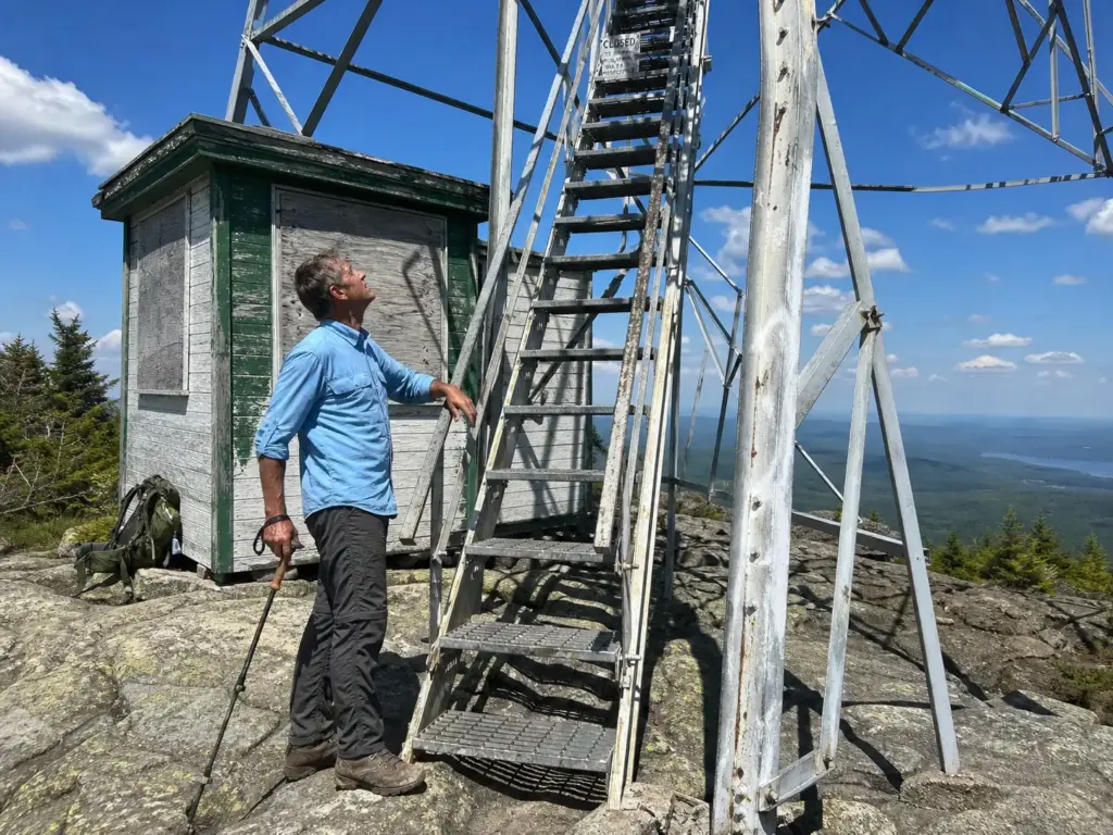 The closed fire tower at the Black Mountain summit near Lake George, New York