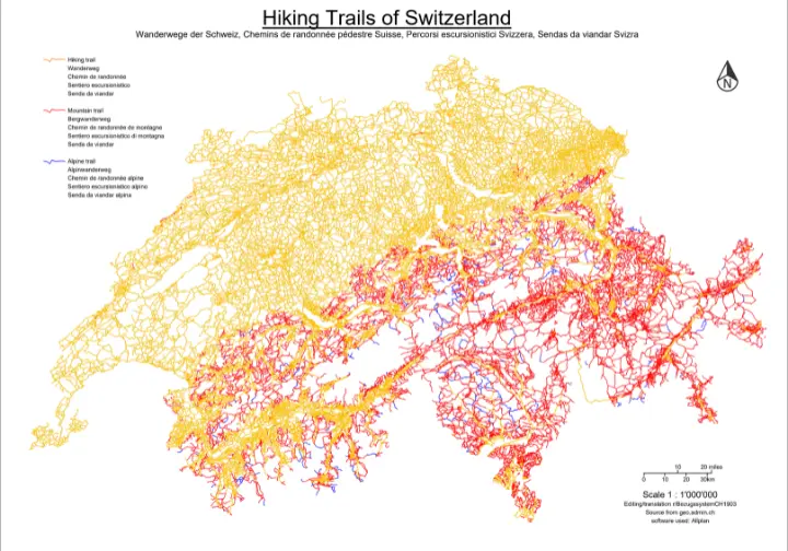 TheHikingTribe Map of Switzerland highlighting the four main hiking regions