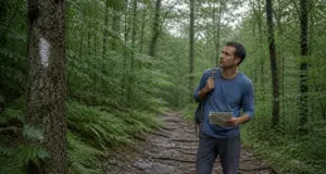Fahnestock State Park Is the Quiet Twin of Breakneck Hiker on an empty forest trail at Fahnestock State Park in New York's Hudson Highlands