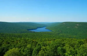 Explore Sterling Forest State Park: NY Nature Escape Panoramic view of Sterling Forest State Park NY's expansive forests and hills, representing a year-round nature escape.