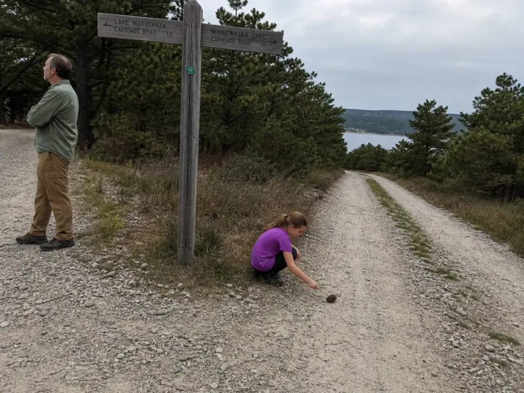 Trail junction sign near Lake Maratanza at Sam's Point where hikers choose their route