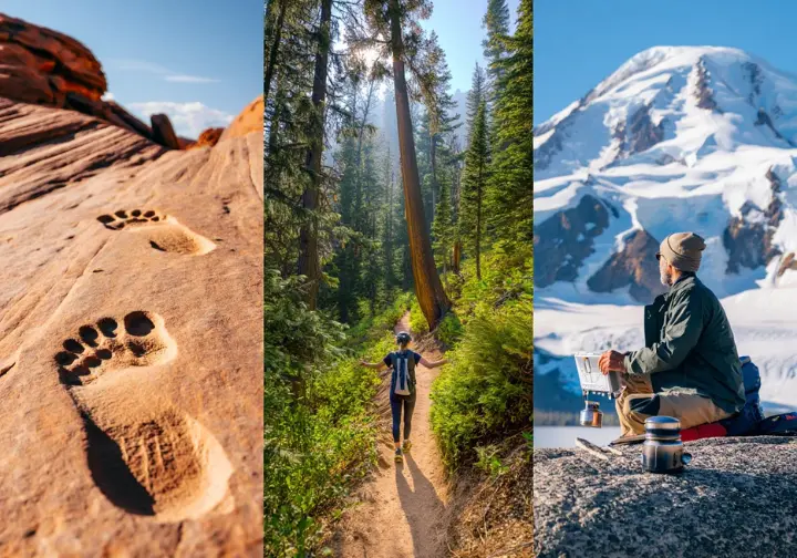 A visual representation of adapting Leave No Trace principles across diverse environments: desert, forest, and alpine.