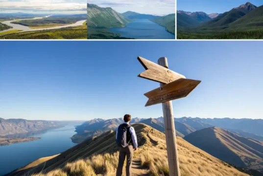 Which Storm King? A Hiker’s Guide to the Legendary Trails in NY, WA & CO A hiker stands at a crossroads, choosing between three paths leading to the distinct landscapes of the Storm King Mountain hikes in NY, WA, and CO.