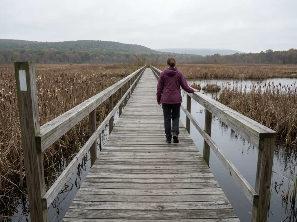 The Pochuck Boardwalk on the Appalachian Trail, the flat start of the long Stairway to Heaven route