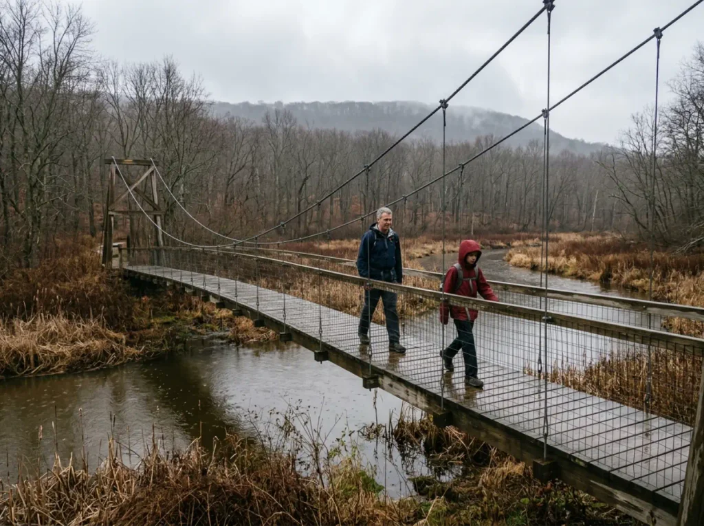 The Pochuck Suspension Bridge on the long Stairway to Heaven route in New Jersey