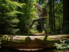 What Is a Gusseted Crotch? Why Hikers Need It (2025) A full-body shot of a female hiker in technical pants stepping over a large fallen log on a forest trail.